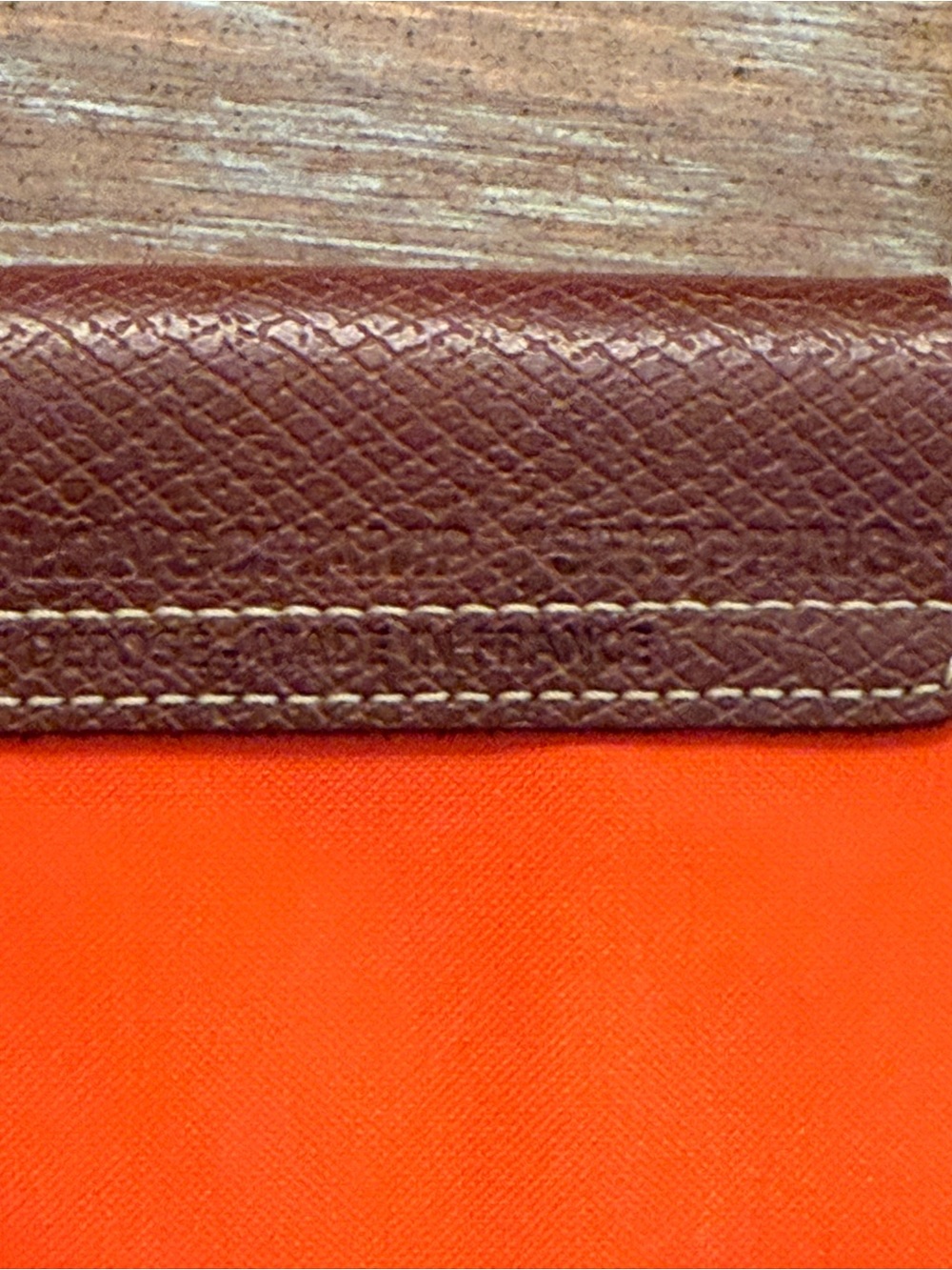 Longchamp Le Pliage Orange Nylon Brown Leather Tote Handbag 14x10x5 - Picture 5 of 10